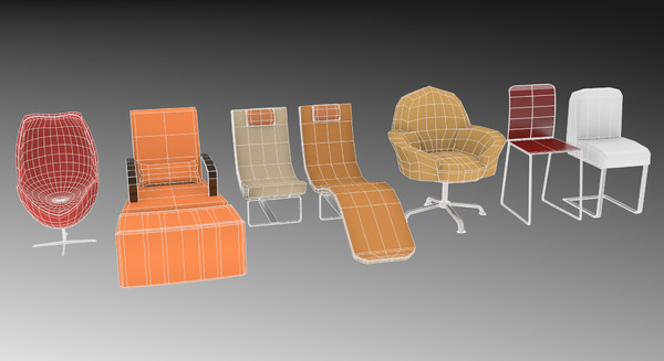 3d model pack 7 chairs - 7 modern chairs pack... by TotexArtz